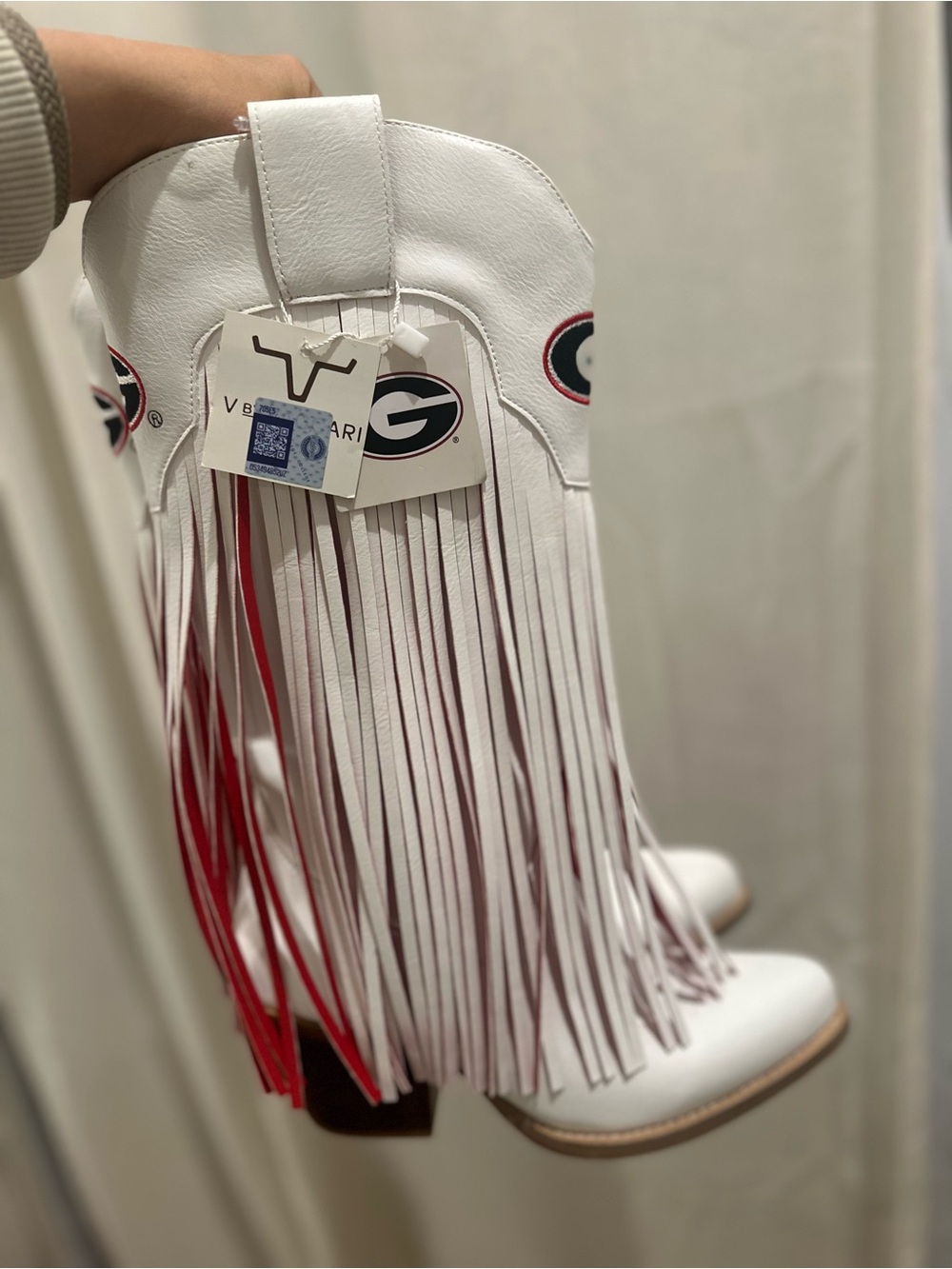 V by Vaccari Georgia Bulldogs Fringe Cowgirl Boots - White & Red 8.5
